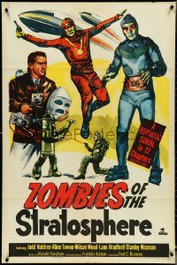 5j1241 ZOMBIES OF THE STRATOSPHERE 1sh 1952 cool art of aliens with guns including Leonard Nimoy!