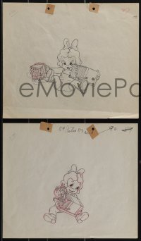 5j0487 UNKNOWN ANIMATED CHARACTER 3 animation pencil drawings 1940s cute girl with broken camera!