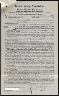 5j0027 JANE FONDA signed contract AND signed rider 1962 her Fun Couple Broadway debut that bombed!