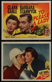 5j1575 TO PLEASE A LADY 8 LCs 1950 Clark Gable & Barbara Stanwyck + great art of race cars on tc!