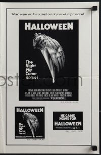 5j0460 HALLOWEEN ad slick 1978 John Carpenter classic, great Bob Gleason jack-o-lantern & knife art!