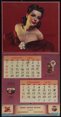 5j0489 TEXACO calendar 1942 with pin-up art by Zoe Mozert, Florence Kroger, A Cucchi & more!