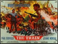 5k0103 TRAIN British quad 1965 McCarthy art of Burt Lancaster & Scofield in WWII, Frankenheimer!