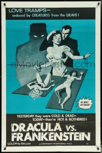 5k0375 DRACULA VS. FRANKENSTEIN 1sh 1971 kings of horror battling it out, sexy girl in peril!