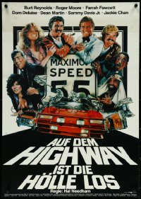 5k0288 CANNONBALL RUN German 1981 Burt Reynolds, Farrah Fawcett, Drew Struzan car racing art, rare!