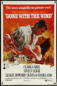 5k0408 GONE WITH THE WIND 1sh R1980s Howard Terpning art of Gable & Leigh over Burning Atlanta!