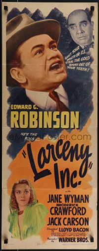 5k0937 LARCENY INC. insert 1942 Edward G. Robinson will steal the gold out of your teeth, rare!