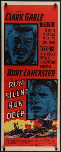 5k0971 RUN SILENT, RUN DEEP insert 1958 Clark Gable & Burt Lancaster in military submarine!