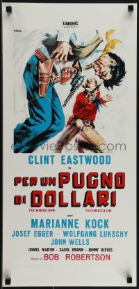 5k0889 FISTFUL OF DOLLARS Italian locandina R1970s different artwork of generic cowboy by Symeoni!