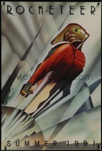 5k0500 ROCKETEER teaser 1sh 1991 Disney, vintage deco-style Mattos art of him soaring into sky!