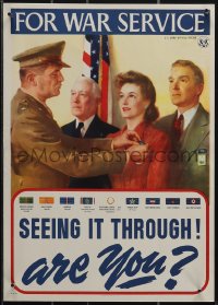 5k0635 FOR WAR SERVICE 10x14 WWII war poster 1945 Army officer awarding medals, ultra rare!