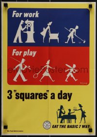 5k0636 FOR WORK FOR PLAY 3 SQUARES A DAY 14x20 WWII war poster 1943 eat the basic 7 way!