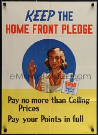 5k0644 KEEP THE HOME FRONT PLEDGE 20x28 WWII war poster 1944 WWII, artwork of woman taking the pledge!