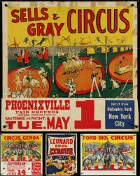 5m0569 LOT OF 7 FORMERLY FOLDED CIRCUS POSTERS 1950s-1960s great art of performers & animals!