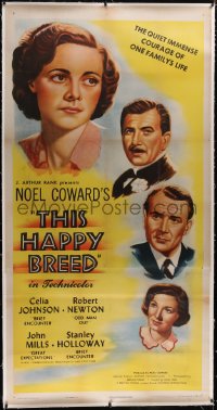 5p0415 THIS HAPPY BREED linen 3sh 1947 David Lean, Noel Coward, Celia Johnson, John Mills, ultra rare!