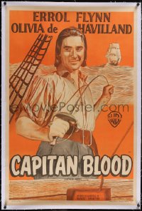 5p0874 CAPTAIN BLOOD linen Argentinean R1955 different Eirin art of pirate Errol Flynn, very rare!