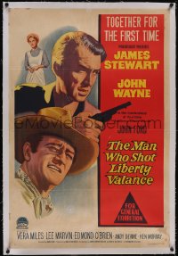 5p0769 MAN WHO SHOT LIBERTY VALANCE linen Aust 1sh 1962 John Wayne & James Stewart, John Ford, rare!