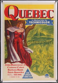 5p0770 QUEBEC linen Aust 1sh 1951 art of beautiful Corinne Calvet by men fighting in Canada, rare!