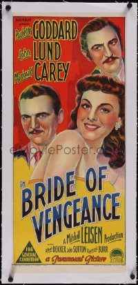 5p1106 BRIDE OF VENGEANCE linen Aust daybill 1949 Richardson Studio art of Paulette Goddard, rare!