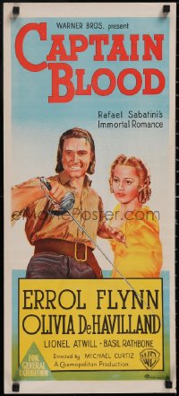 5p0282 CAPTAIN BLOOD Aust daybill R1940s different art of Flynn & Olivia de Havilland, very rare!