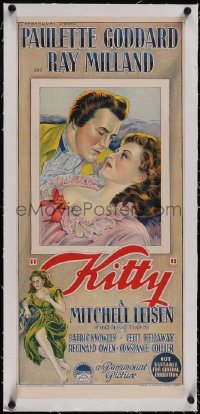 5p1121 KITTY linen Aust daybill 1946 Richardson Studio art of Paulette Goddard & Ray Milland, rare!