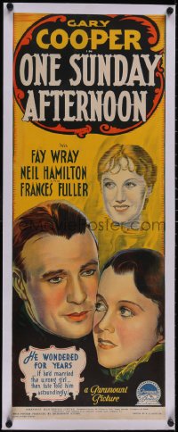 5p1084 ONE SUNDAY AFTERNOON linen long Aust daybill 1933 Richardson Studio, Gary Cooper & Fay Wray!