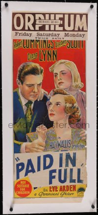 5p1125 PAID IN FULL linen Aust daybill 1950 Richardson Studio art of Bob Cummings & Lizabeth Scott!