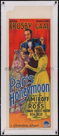 5p1086 PARIS HONEYMOON linen long Aust daybill 1939 Richardson Studio art, Bing Crosby, Gaal, rare!