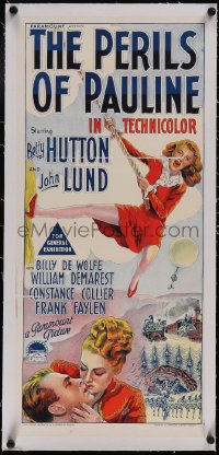 5p1126 PERILS OF PAULINE linen Aust daybill 1947 different Richardson Studio art of Betty Hutton!