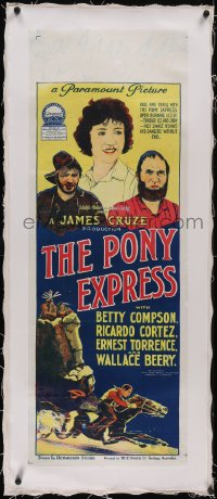 5p1087 PONY EXPRESS linen long Aust daybill 1925 Betty Compson, Richardson Studio art, ultra rare!