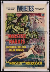 5p1273 CREATURE FROM THE BLACK LAGOON signed linen Belgian 1954 by Ben Chapman, great monster art!