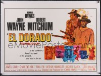 5p0832 EL DORADO linen British quad 1967 different art of John Wayne & Robert Mitchum, Howard Hawks!