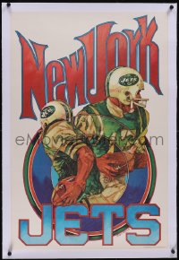 5p0762 NEW YORK JETS linen 24x36 commercial poster 1970 Peter Palomb art of football players, rare!