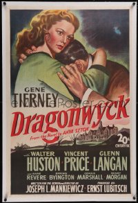 5p0479 DRAGONWYCK linen 1sh 1946 great stone litho of beautiful Gene Tierney, Ernst Lubitsch!