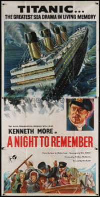 5p0107 NIGHT TO REMEMBER English 3sh 1958 English Titanic biography, Kenneth More, ultra rare!