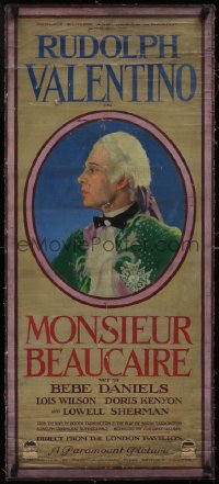 5p0288 MONSIEUR BEAUCAIRE local theater English 17x37 1924 profile of Rudolph Valentino, ultra rare!