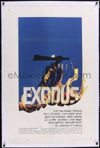 5p0480 EXODUS linen 1sh 1961 Otto Preminger, great artwork of arms reaching for rifle by Saul Bass!