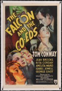 5p0483 FALCON & THE CO-EDS linen 1sh 1943 art of detective Tom Conway & pretty ladies under knife!