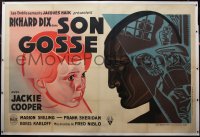 5p0386 YOUNG DONOVAN'S KID linen French 2p 1933 different stylized art of Dix & Jackie Cooper, rare!