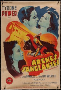 5p0387 BLOOD & SAND linen French 30x44 1947 Belinsky art of Power & Rita Hayworth + matador, rare!