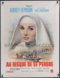 5p0822 NUN'S STORY linen French 24x32 R1960s great Mascii art of religious missionary Audrey Hepburn!