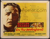 5p0973 ON THE WATERFRONT linen style B 1/2sh 1954 Elia Kazan, Marlon Brando c/u & w/Eva Marie Saint!