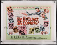 5p0974 OUTLAWS IS COMING linen 1/2sh 1965 The Three Stooges with Curly-Joe are wacky cowboys!