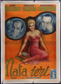 5p0380 BORN YESTERDAY linen Italian 1p 1951 Ballester art of Judy Holliday, Holden & Crawford, rare!