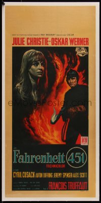 5p1266 FAHRENHEIT 451 linen Italian locandina 1967 Truffaut, Christie, Werner, Ray Bradbury, rare!