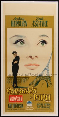 5p1267 FUNNY FACE linen Italian locandina 1957 different art of Audrey Hepburn & Eiffel Tower, rare!