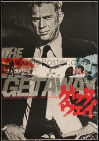 5p0791 GETAWAY linen Japanese 1972 best different montage of Steve McQueen & Ali McGraw, Peckinpah!