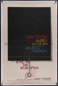 5p0553 LOVE IN THE AFTERNOON linen 1sh 1957 Billy Wilder, great Saul Bass window shade art!