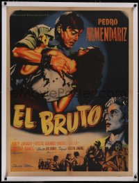 5p1172 EL BRUTO linen Mexican poster 1953 directed by Luis Bunuel, Pedro Armendariz & Rosita Arenas!