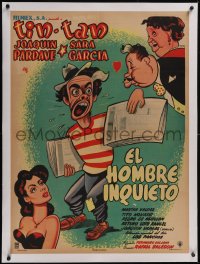 5p1178 EL HOMBRE INQUIETO linen Mexican poster 1953 art of German Valdes as Tin-Tan the newsboy!